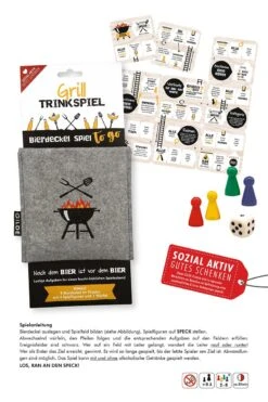 Gilde 44382 Trinkspiel "Grill" To Go Bierdeckelspiel Im Filzetui Grillen