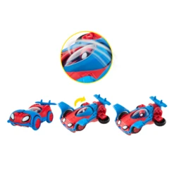 JAZWARES Spider-Man Spidey Amazing Friends 2-in-1 Fahrzeug Mit Flugzeug SNF0080 -Spielwaren Verkauf Spidey Flip and Jet Cockpit Motion Call Out